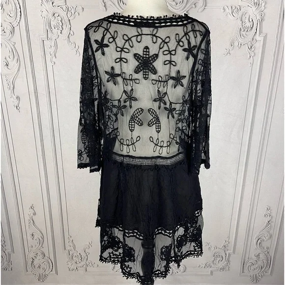 Bohemian Embroidered Floral Lace Sheer Mesh Top Swimsuit Coverup - Picture 7 of 8